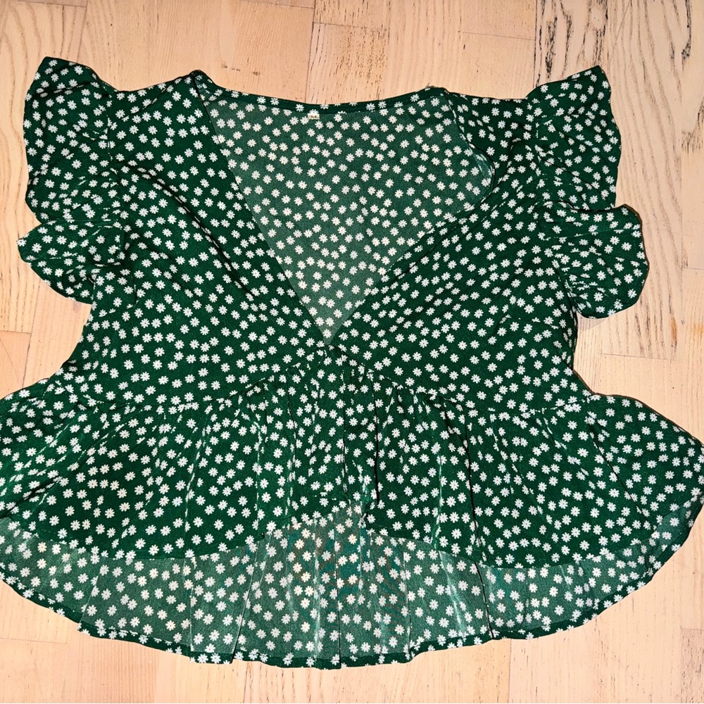 SHEIN Green Floral Ruffle Blouse